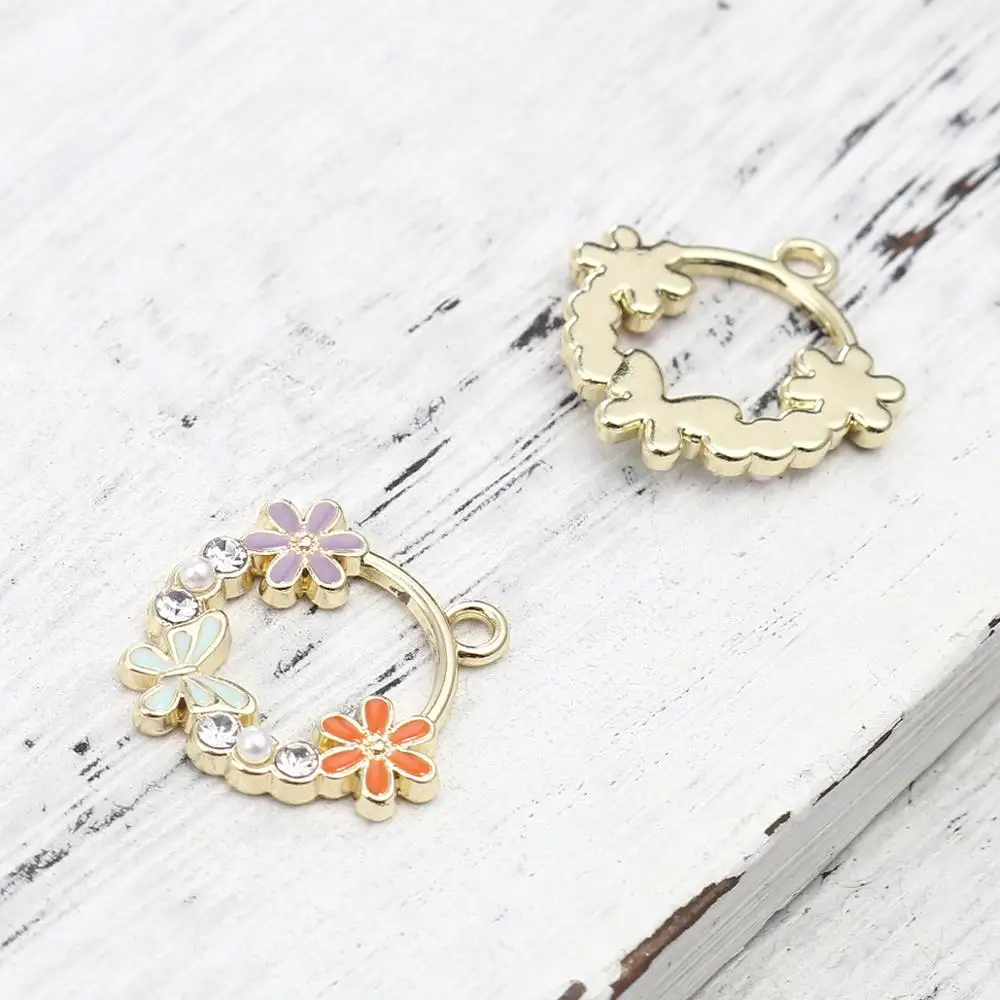 

DoreenBeads Insect Charms Circle Ring Gold Color Multicolor Butterfly Enamel Rhinestone Pendants DIY Jewelry 22mm x 22mm, 5 PCs
