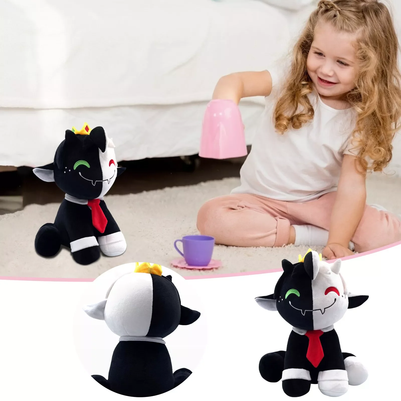 

25cm Anime Ranboo Sit Black and White Lamb Plush Toy Kawaii Cartoon Soft Stuffed Animals Dolls Toys for Children Birthday Gifts