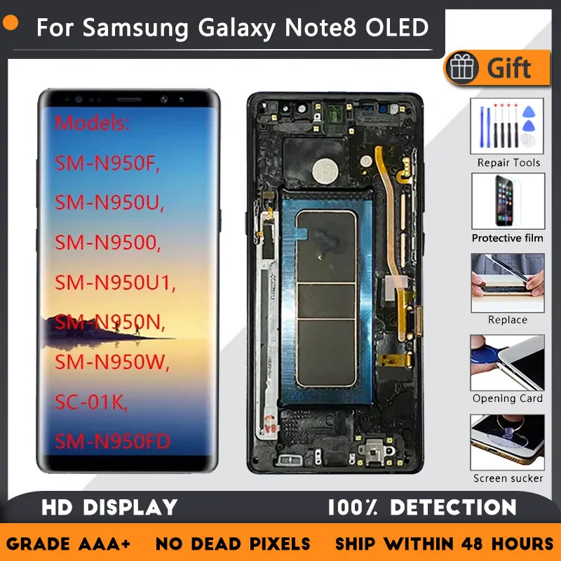 

ЖК-дисплей AMOLED в сборе с рамкой для Samsung Galaxy Note8, сменный экран для Note 8, N950F, N950FD, N950U, U1, N950W, N950N