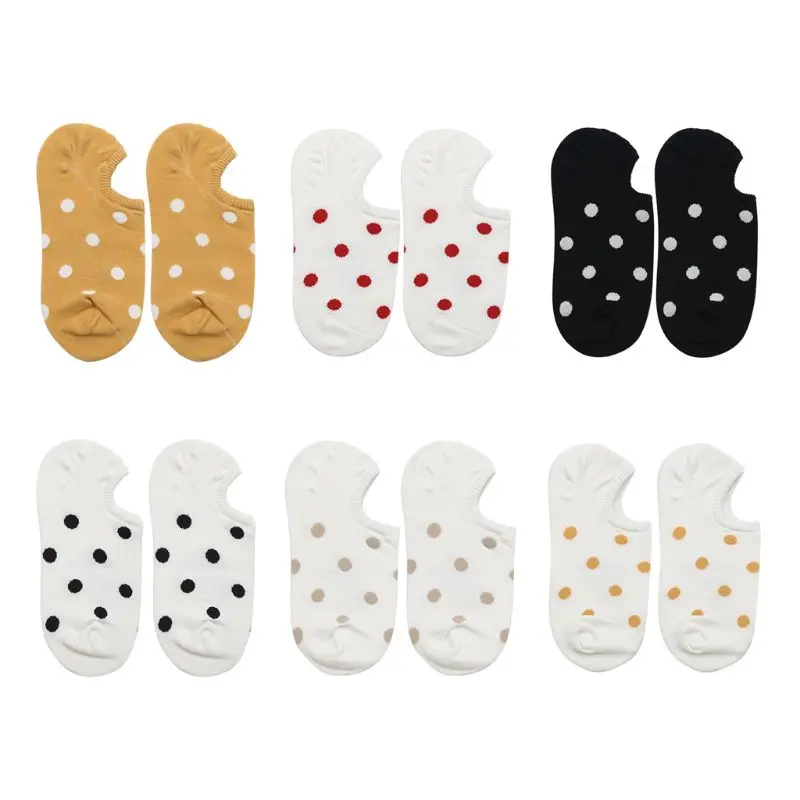 

Japanese Style Women Low Cut Short Boat Socks Cute Contrast Color Polka Dot Print Non-Slip Silicone Grip Cotton Hosiery