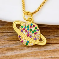 aibef top quality fashion lovely cubic zircon planet earth pendant necklace colorful rhinestone charm chain birthday jewelry