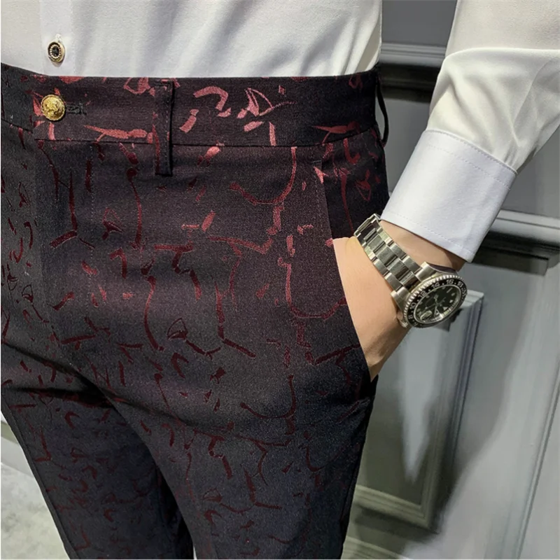 

Spring 2021 Men's Suit Pants Jacquard Fashion Casual Slim Men's Social Pants Groom Wedding Pants Men's Office Suit Trousers