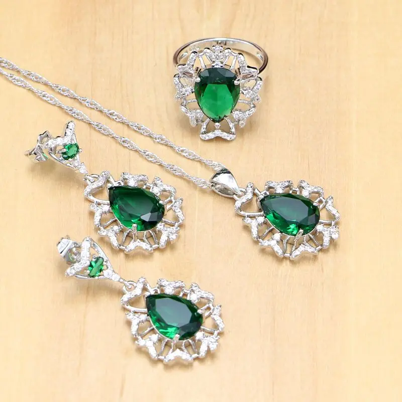 Комплект ювелирных украшений Hyperbole из серебра 925 пробы с зеленым цирконом и белым