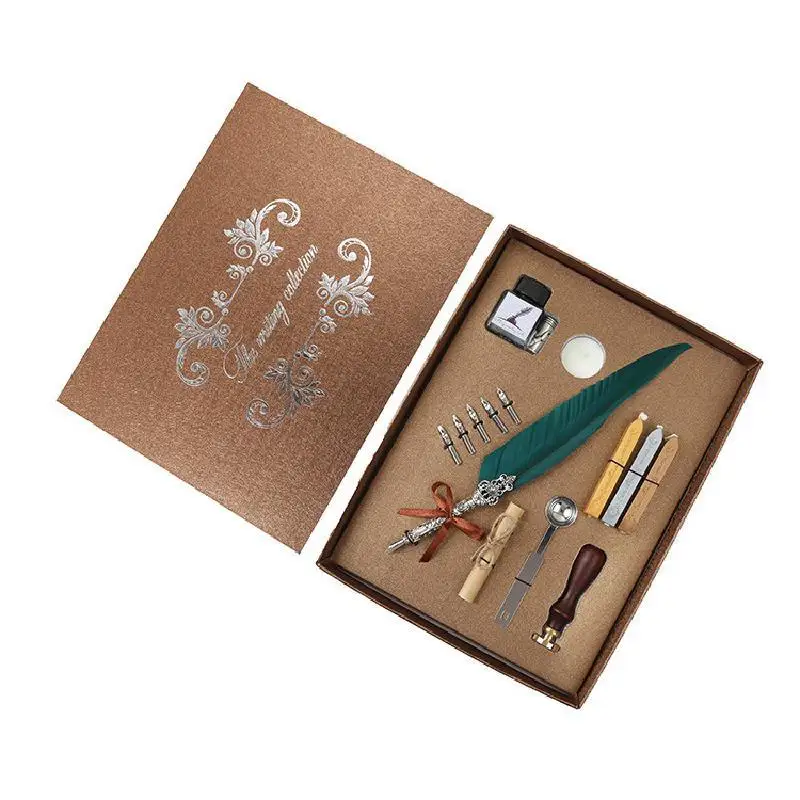 

Calligraphy Feather Dip Pen Writing Ink Set Stationery Gift Box With 5 Nib Wedding Quill Pen Desi Fountain Wedding Pen Design