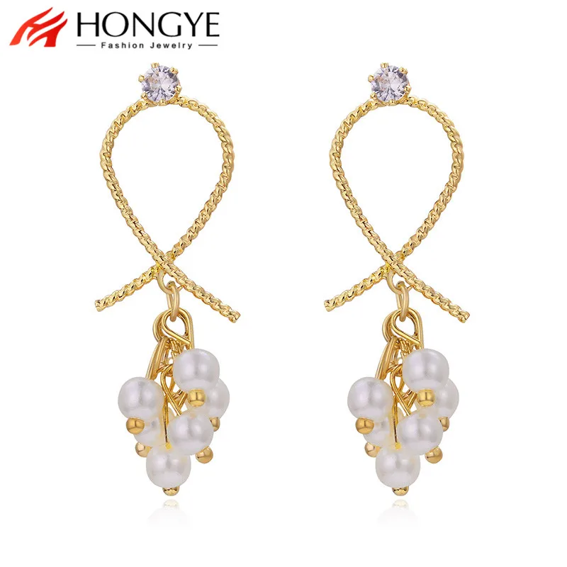 

HONGYE Cross Small Simulated Pearl Zircon Tassel Drop Earring For Woman Girl Party Weeding Cute Jewelry New Fashion Hot Sale