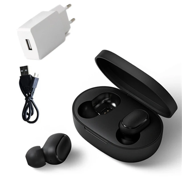 add eu charger cable Xiaomi Redmi Airdots беспроводные наушники Bluetooth 5,0 Голосовое управление гарнитуры шумоподавление управление - Цвет: add eu charger cable