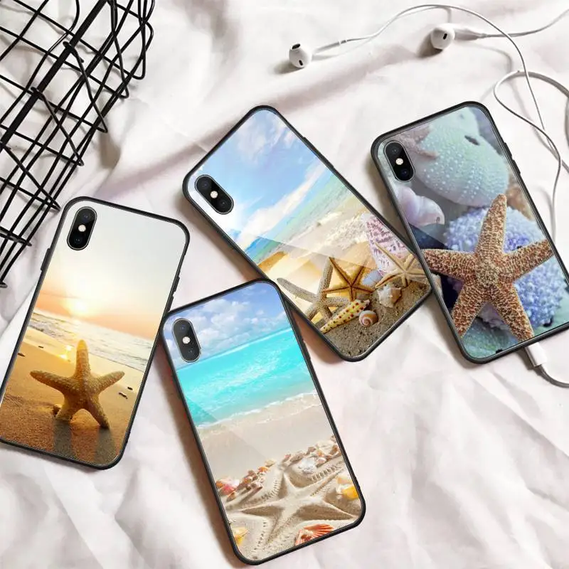 

Summer Beach Relax Starfish Ocean Sky Sun Phone Case Tempered glass For iphone 6 7 8 plus X XS XR 11 12 13 PRO MAX mini
