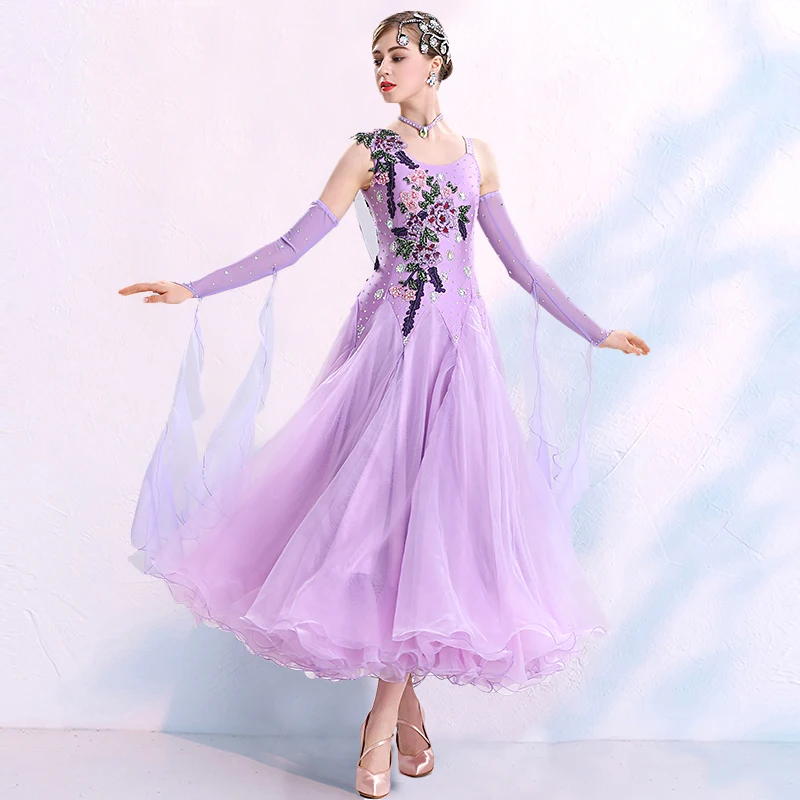 

Modern Dance Costumes Female Professional Ballroom Standard Dance Dresses Long Sleeve Big Swing Performance Clothes DQL3336