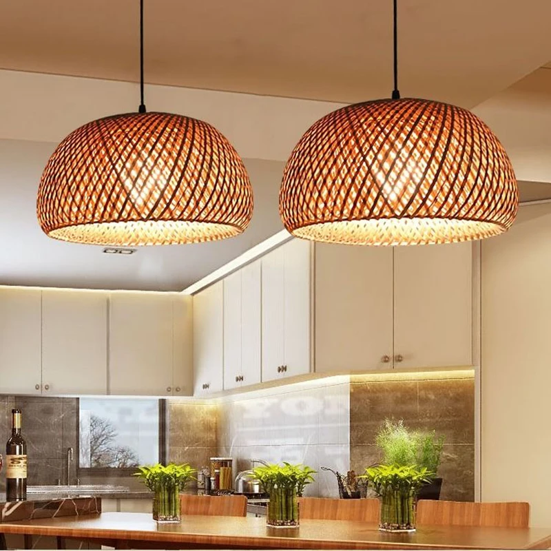 

Chinese Hand-woven natural bamboo Pendant Lighting Rattan Lamp Bamboo Chandelier Retro Cafe Bar For Garden Restaurant Bedroom