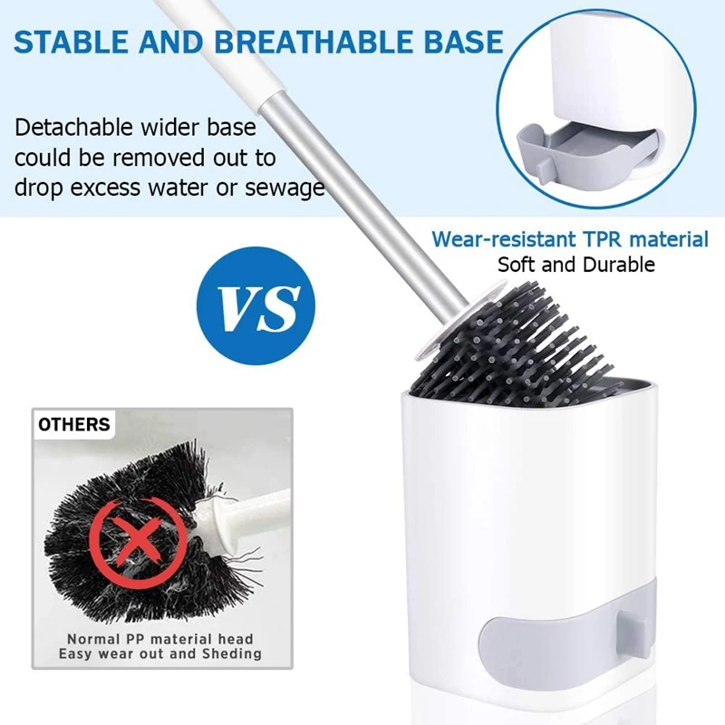 

2 Pack Toilet Brush and Holder Set with Soft Silicone Bristle, Bathroom Toilet Bowl Brush with Detachable Water Storage