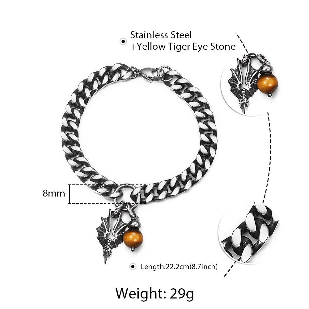 Claw Tiger Eye DB264 Davieslee крест Круглый браслет с подвесками для мужчин панцирная кубинская цепь нержавеющая сталь Gunmetal 8 мм мужские модные ID браслеты LDB263 - Окраска металла: Claw Tiger Eye DB264