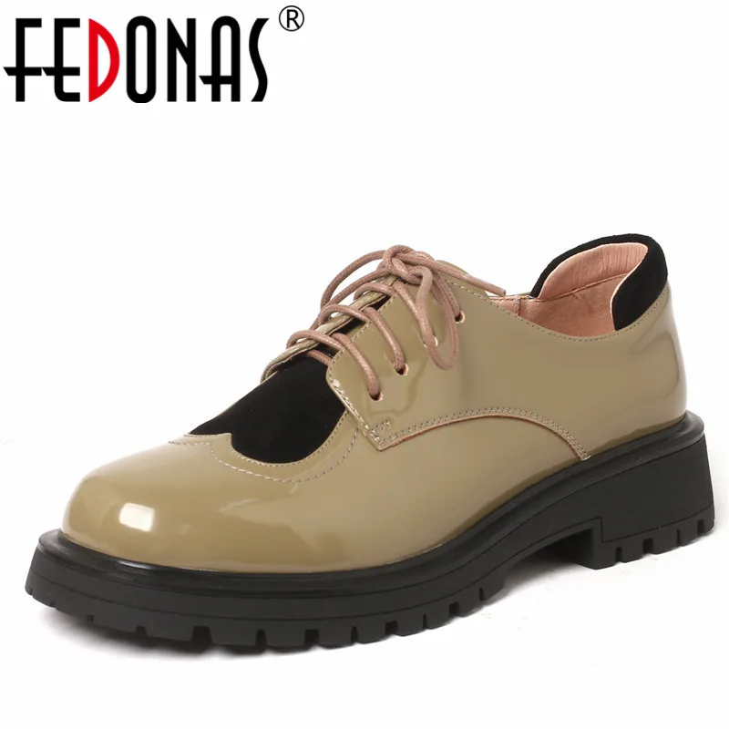 

FEDONAS Retro Genuine Leather Women Pumps Spring Summer Working Casual Thick Heels High Quality Lace-Up Round Toe Shoes Woman