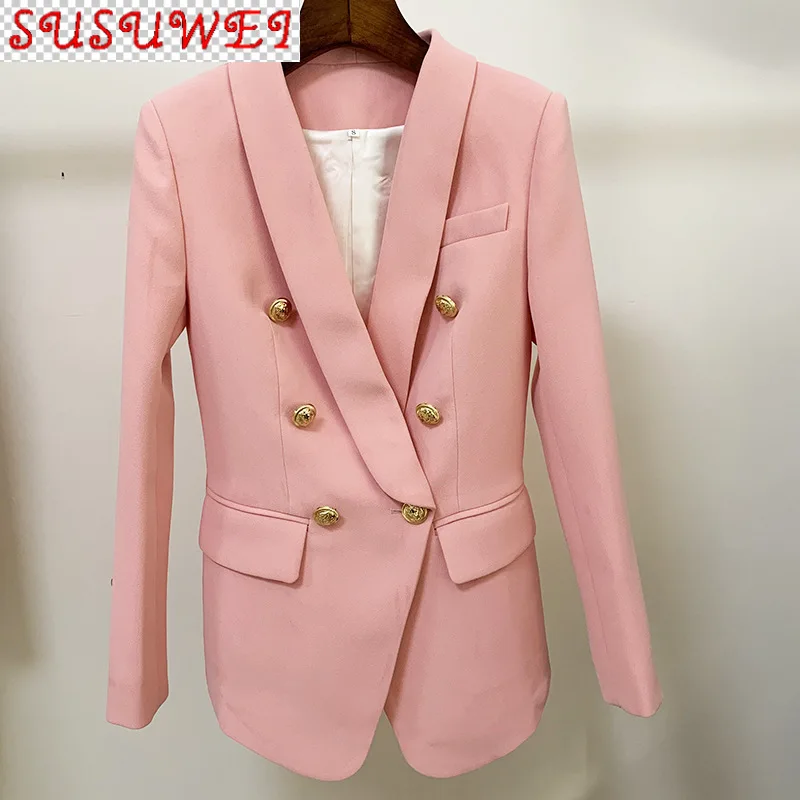

Женский классический двубортный Блейзер, розовый офисный блейзер с воротником-шалью и пуговицами, пиджак золотого цвета, новинка 2020