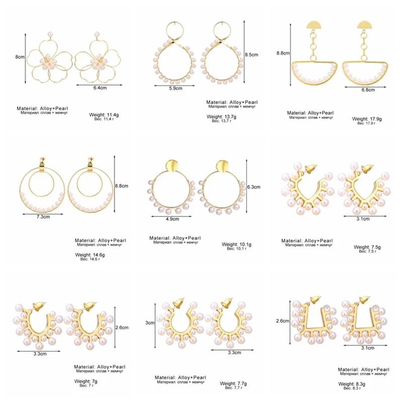 

UMKA Simple Pearl Hoop Dangle Earrings for Women Plain Metal Jewelry Gold Modern Big Circle Hoops Statement New Design 2021