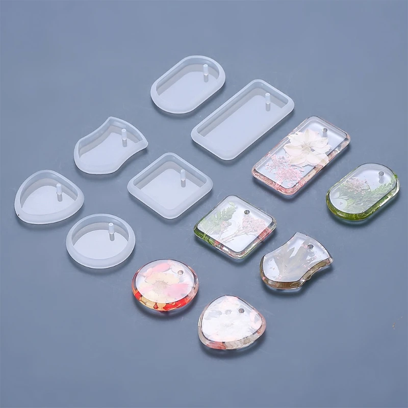 

E56F Hanging Listed Epoxy Resin Mold Geometric Shape Irregular Rectangular Circle Pendant Silicone Mould DIY Crafts Jewelry Mold