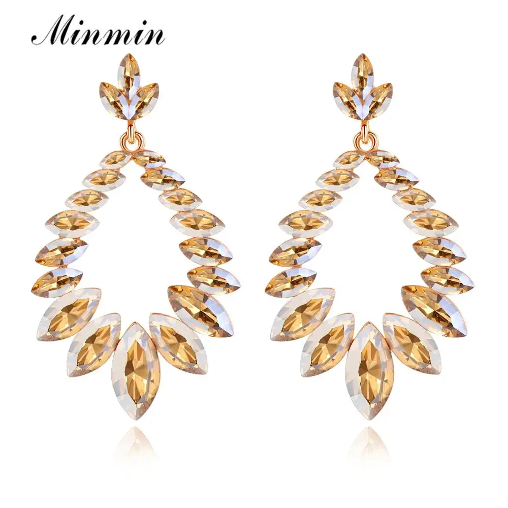 Minmin золото Цвет стразы лист длинные серьги в форме слезы для женщин Свадебные