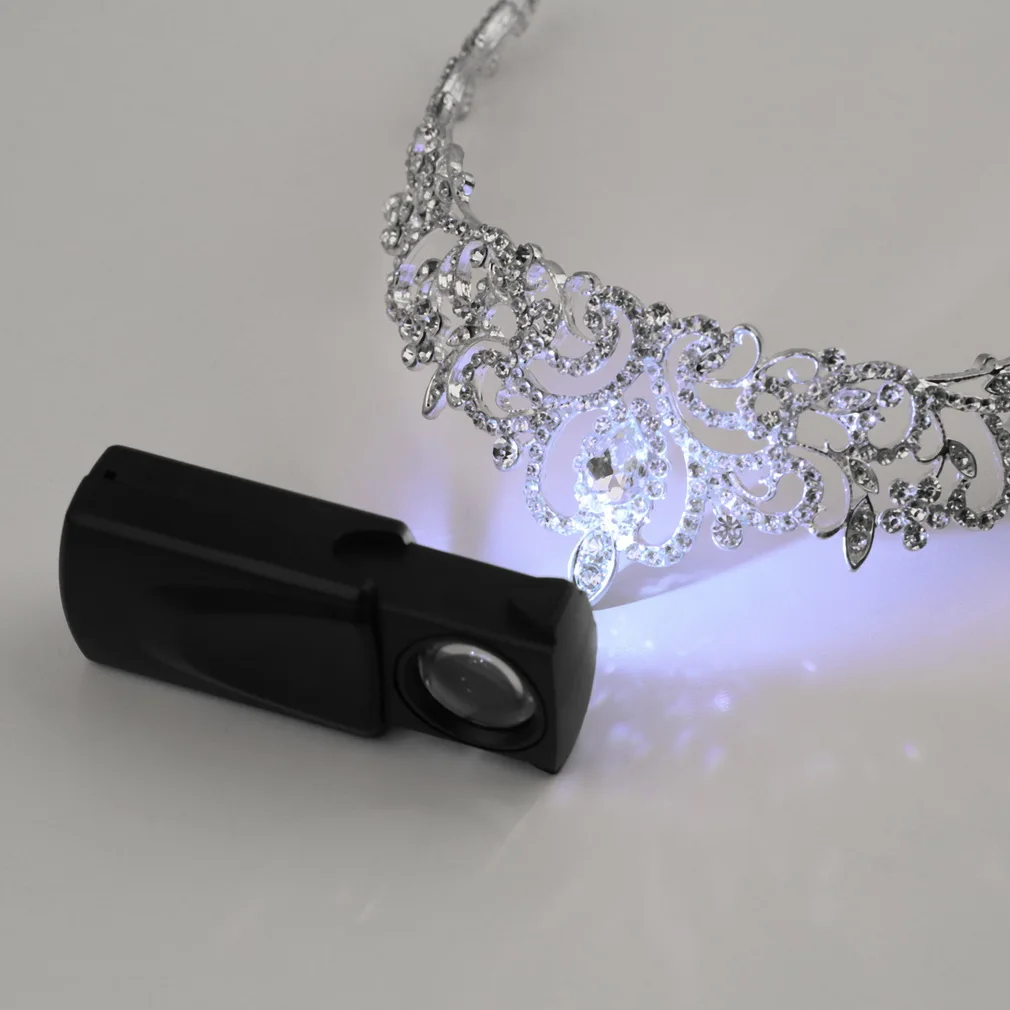 1 шт. Мини карманный 30x21 мм черный микроскоп LED fold eye Jewelry Лупа Потяните Тип