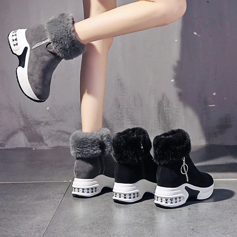 Женские ботинки до щиколотки, теплые плюшевые ботинки для женщин, зимние ботинки на танкетке, женские кожаные зимние ботинки от AliExpress RU&CIS NEW