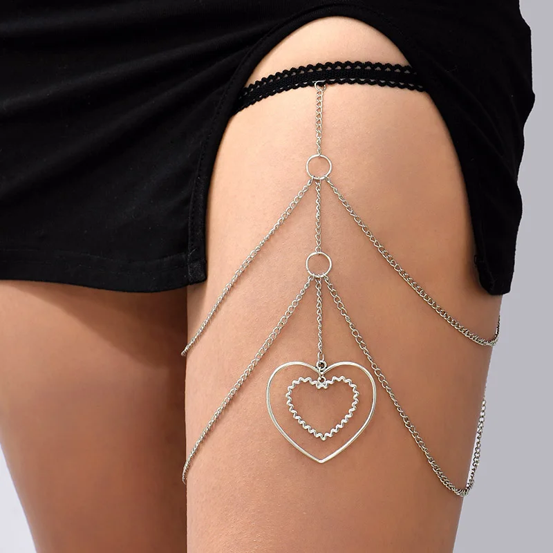 

Simple Female Silver Color Metal Multilayer Leg Chain For Women Body Jewelry Ladies Fashion Hollow Heart Thigh Chain Accessories