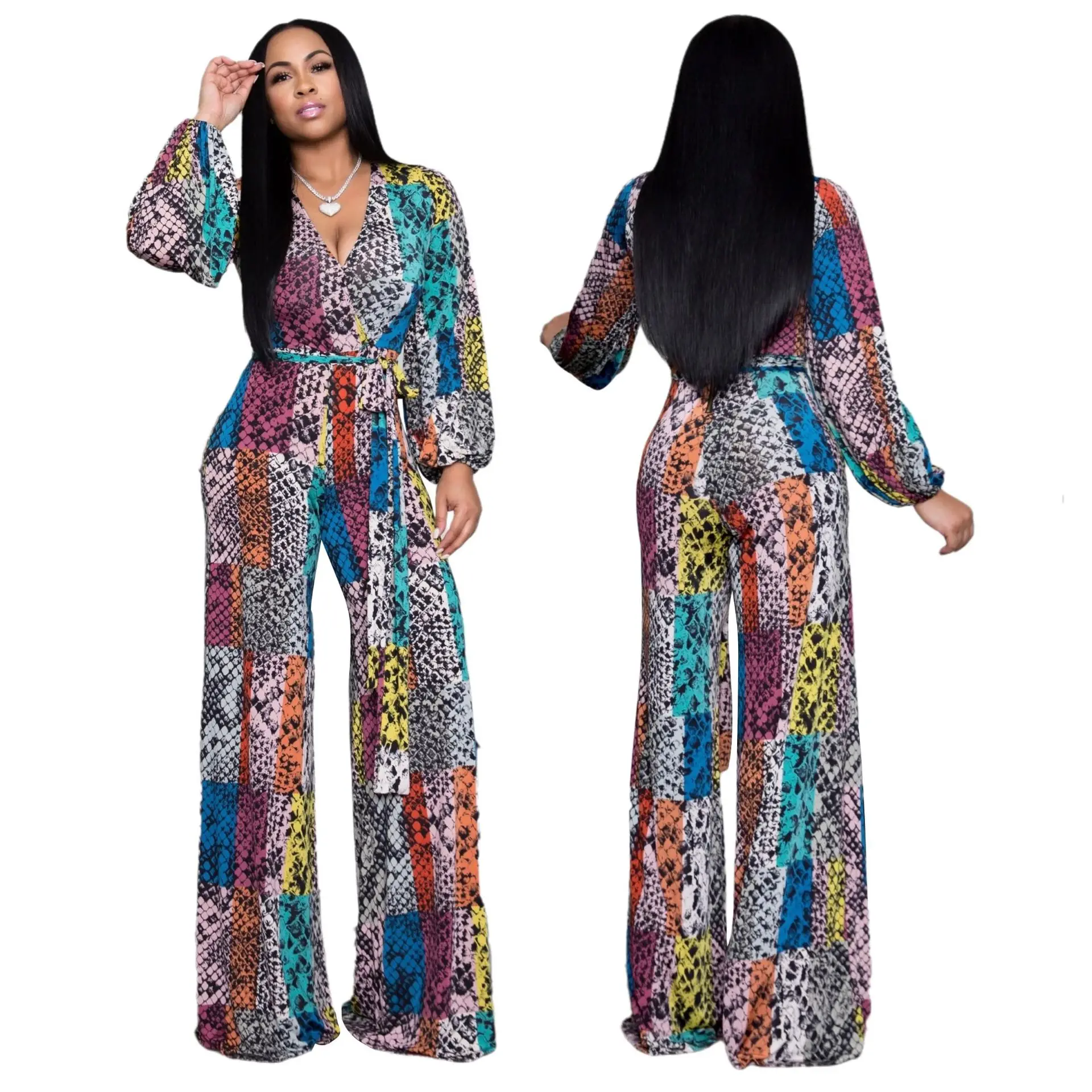 

Women Casual Sexy V Neck Sparkly Jumpsuits Long Sleeve Onesie Loose Pants Party Clubwear