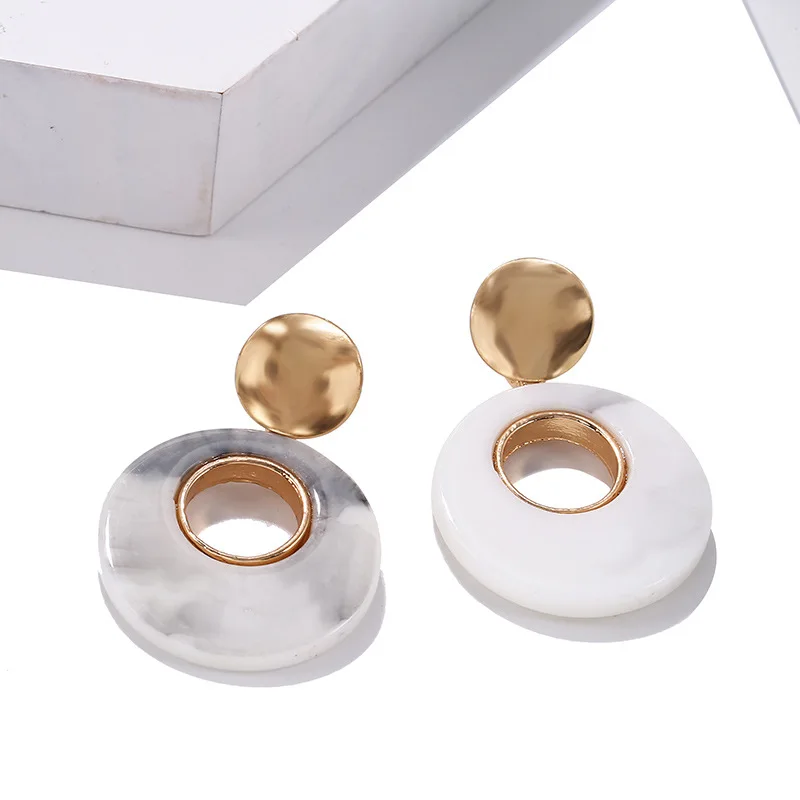 

Fashion Acrylic Resin Geometric Flower Dangle Earrings For Women Round Small Drop Earring 2020 New Design Spring&Summer Jewelry