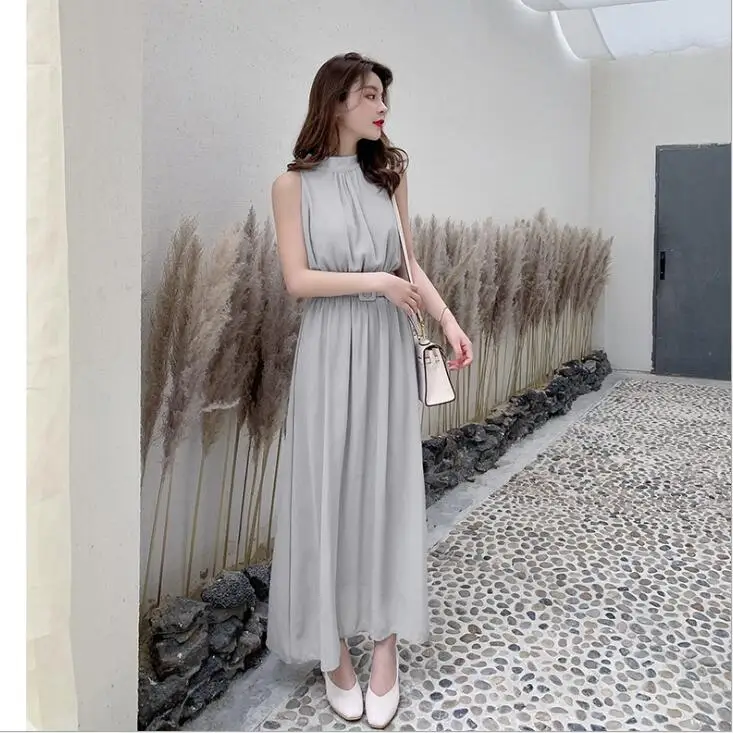 Платье Woherb женское шифоновое с лямкой на шее пикантное пляжное макси-платье без