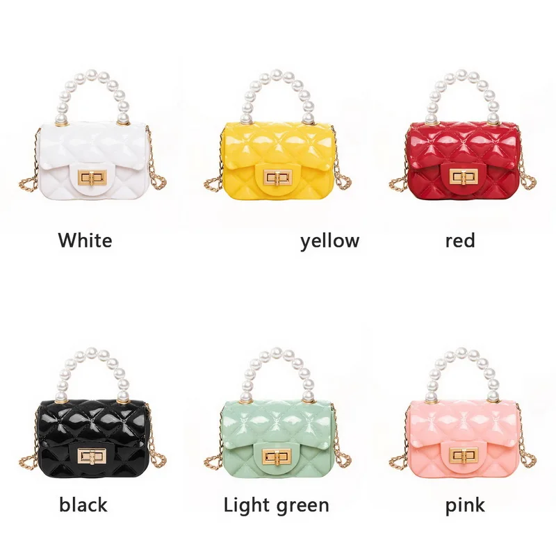 

2021 Lingge Jelly Crossbody Bag Female Travel Handbags Pearl Handle Mini Bag Luxury Design PU Leather Shoulder Bags For Women
