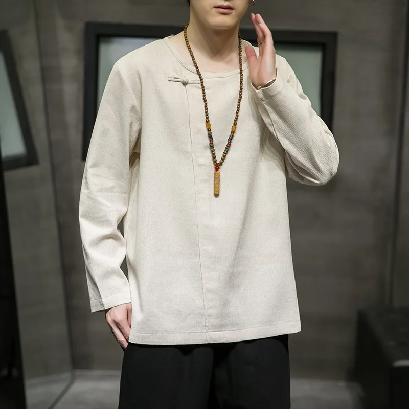 

Tradictional Chinese Clothing For Men Long Sleeve Cotton Linen Chinese Style Shirts Kung Fu Tai Chi Tang Suit Style Tops KK3749