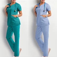 solid blue scrubs tops pants women scrubs set white pet grooming medical uniforms men v neck doctor suits spa dental uniforms