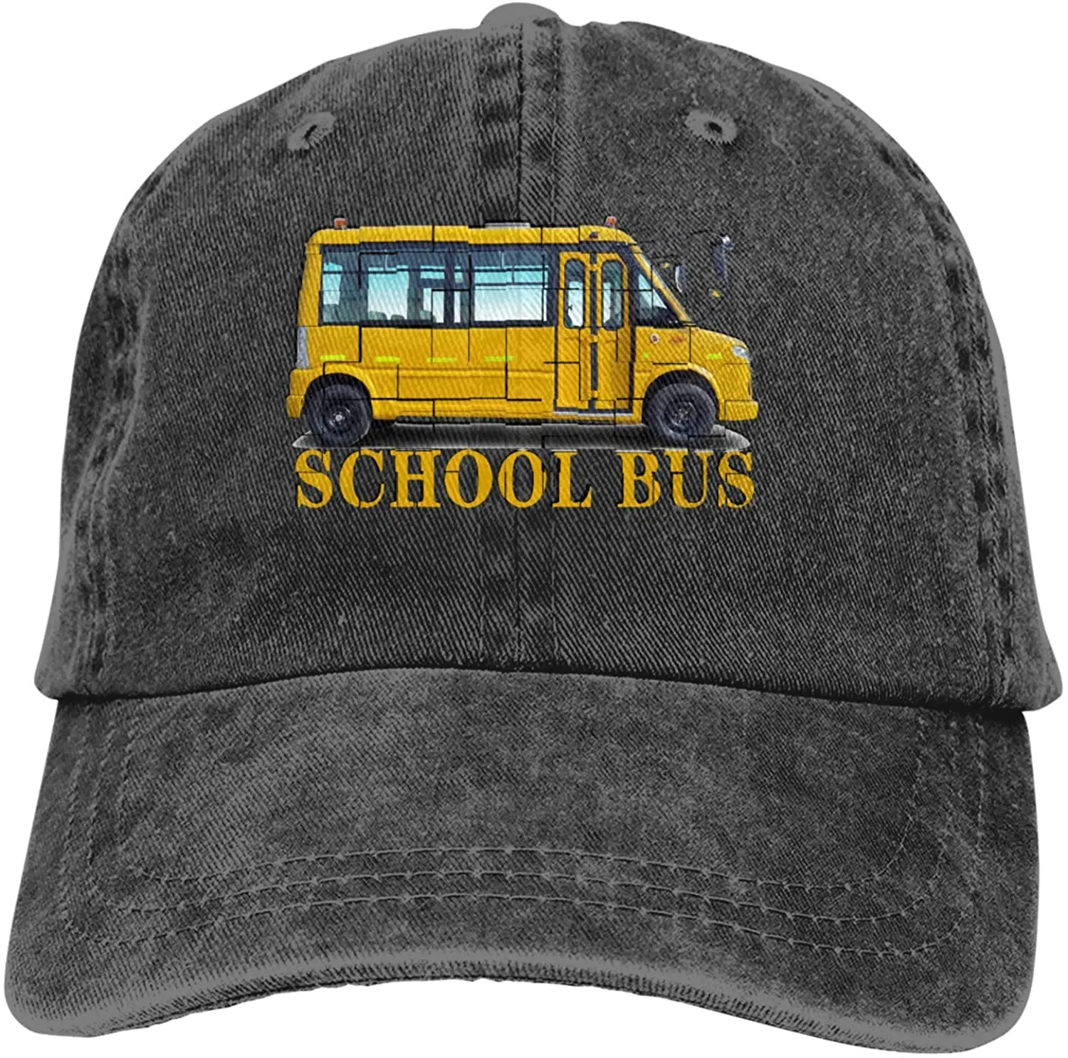 

School Bus Sports Denim Cap Adjustable Unisex Plain Baseball Cowboy Snapback Hat