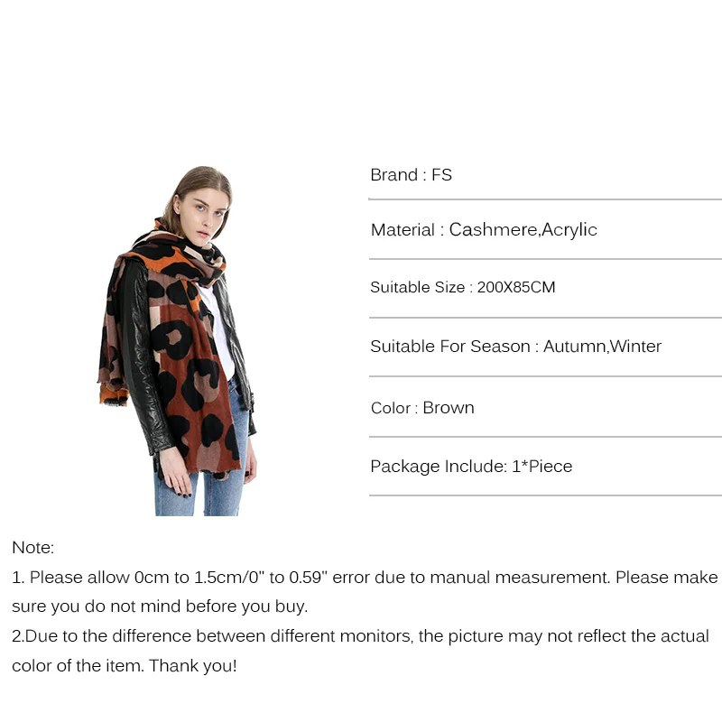 

FS Luxury Design Sexy Leopard Scarf Warm Tassel Cashmere Pashmina Shawl High Quality Winter Muslim Hijab Sjaal Bufanda Leopardo