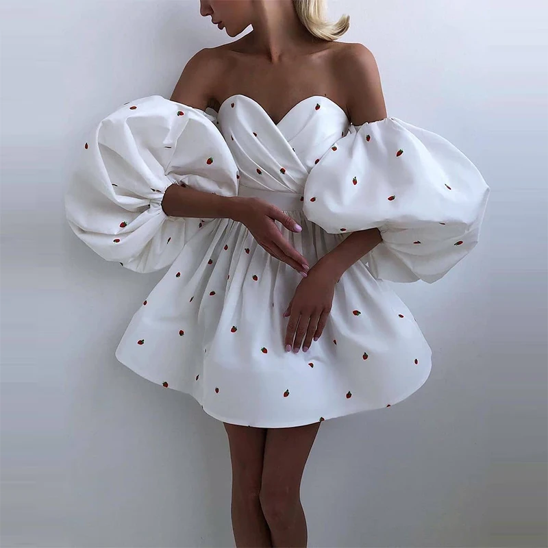 Элегантное милое мини платье с пышными рукавами женское модное плиссированное