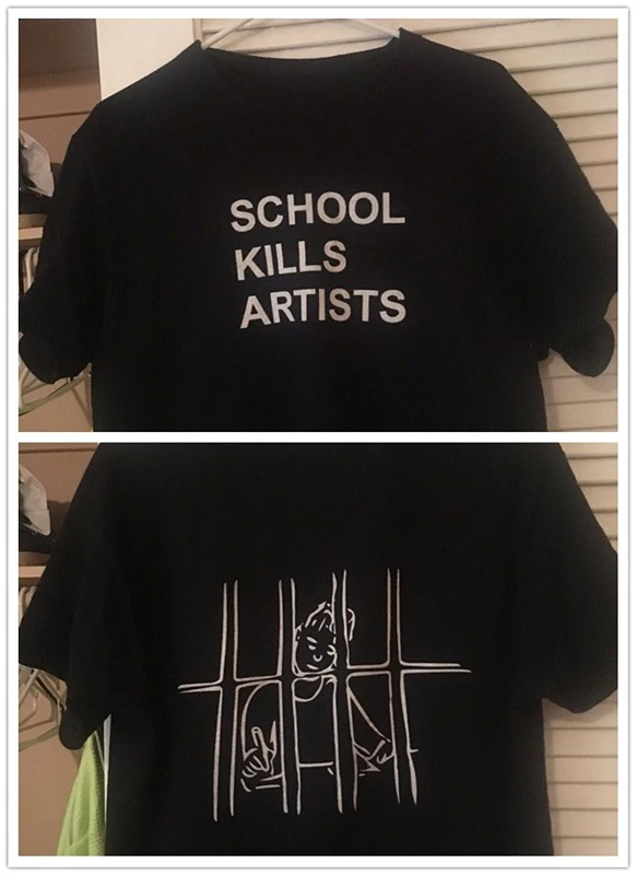 

School Kills Artists Double Print Tee Unisex Youth Street Style Cool T Shirts Cute T-Shirt Grunge Fashion Black Tops