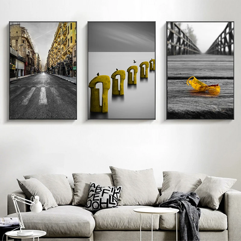 Холст настенная живопись скандинавский принт городская улица и море дерево