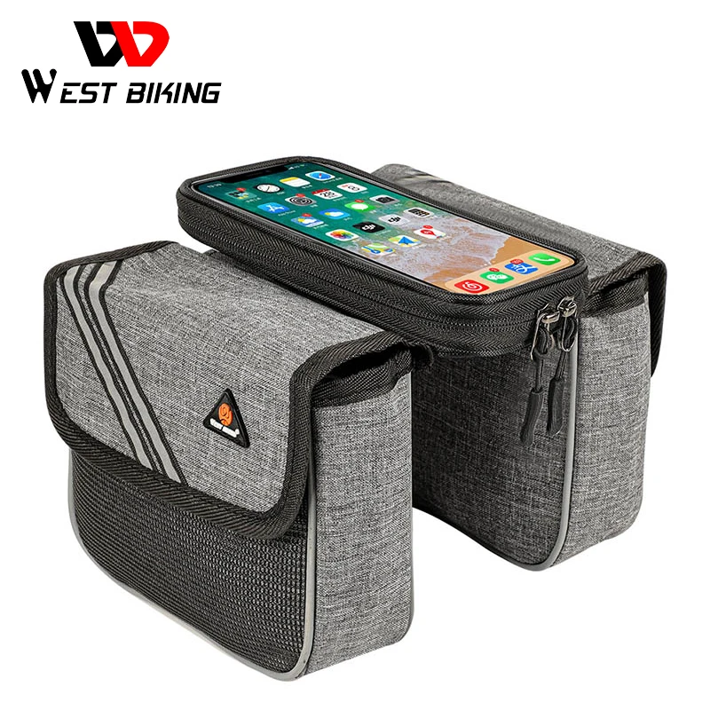 

WEST BIKING Reflective Bicycle Bag 6.5 Inch Phone Bag Rainproof Front Frame Bag Sensitive Touch Screen MTB Road Bike Accessories