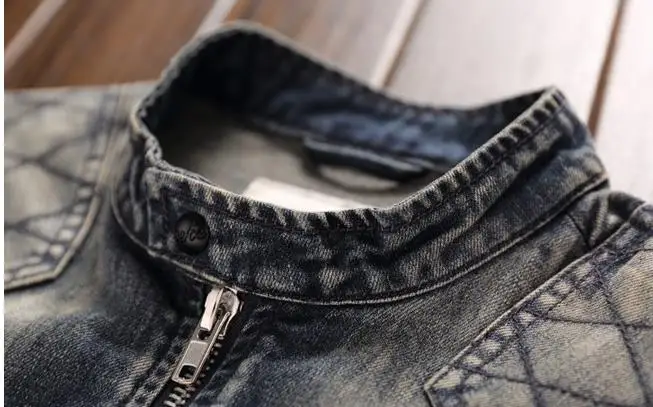 Синяя джинсовая Мужская винтажная Классическая Байкерская мотоциклетная куртка