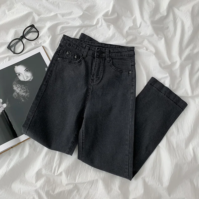 

Women's Jeans 2021 Spring Streetwear Y2k Black Grey High Waist Retro Denim Trouser Classic E Girl Baggy Straight Pants For