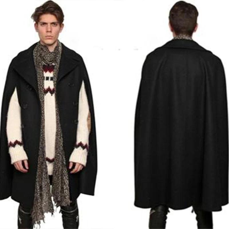 

M-4XL Long Autumn and Winter Woolen Coat Woolen Coat Double-breasted Bat Shirt Cloak Bat Sleeve Shawl Cloak Sleeveless Coats