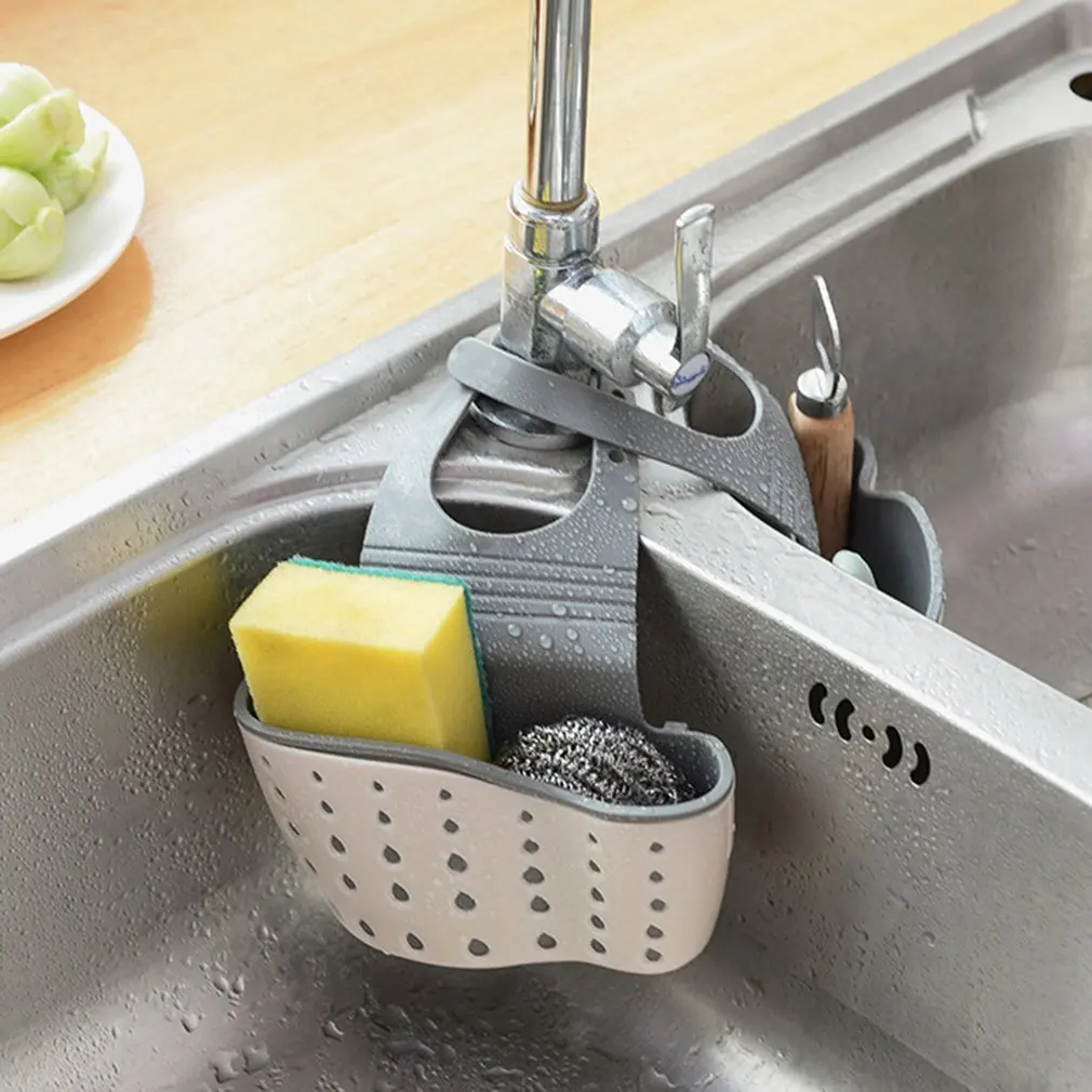 Kitchen Utensils Sink Double Drain Bag Storage Rack Sponge Pool Supplies Hanging Basket | Обустройство дома