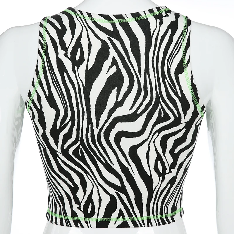 Майка без рукавов с рисунком зебры женская сексуальная укороченная летняя