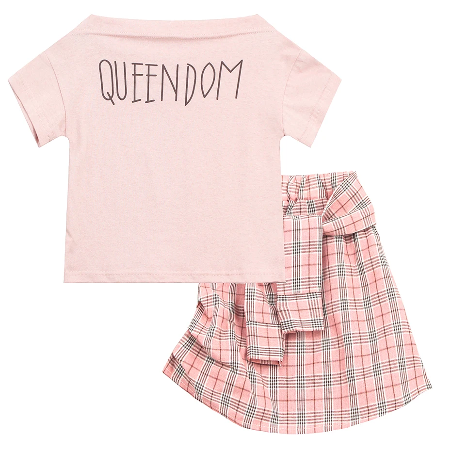 Комплекты одежды для девочек детская футболка + клетчатая юбка одежда детей 2020