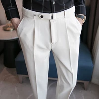 2021 new mens suit pants solid color casual business dress pants slim dress trousers quality mens classic groom wedding pants