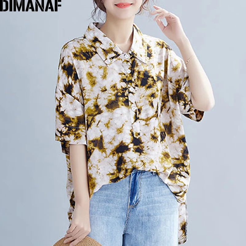 Женская Повседневная Туника DIMANAF хлопковая блуза свободного кроя с принтом