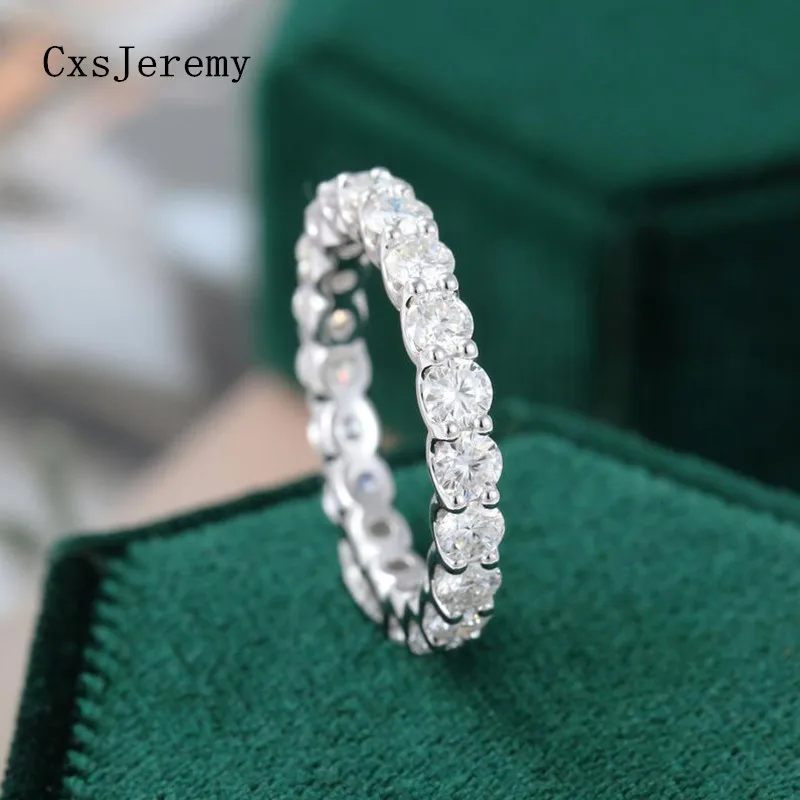 CxsJeremy 14K White Gold Moissanite Diamond Engagement Ring 3.0mm Moissanite Full Eternity Wedding Band for Women Classic Ring