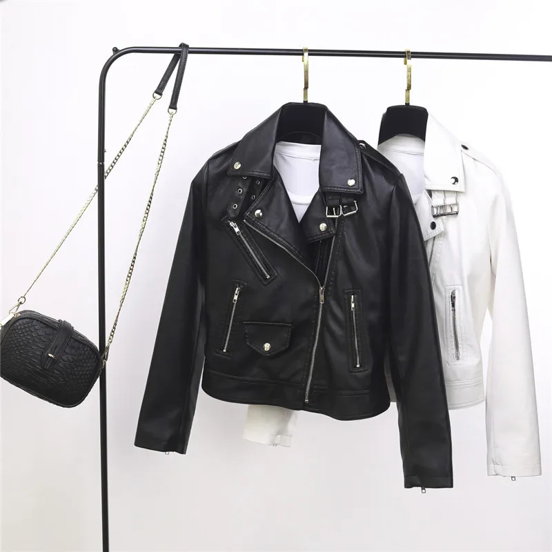 

New leather clothes women's short lapel collar button Motorcycle Jacket Small Leather coat faux