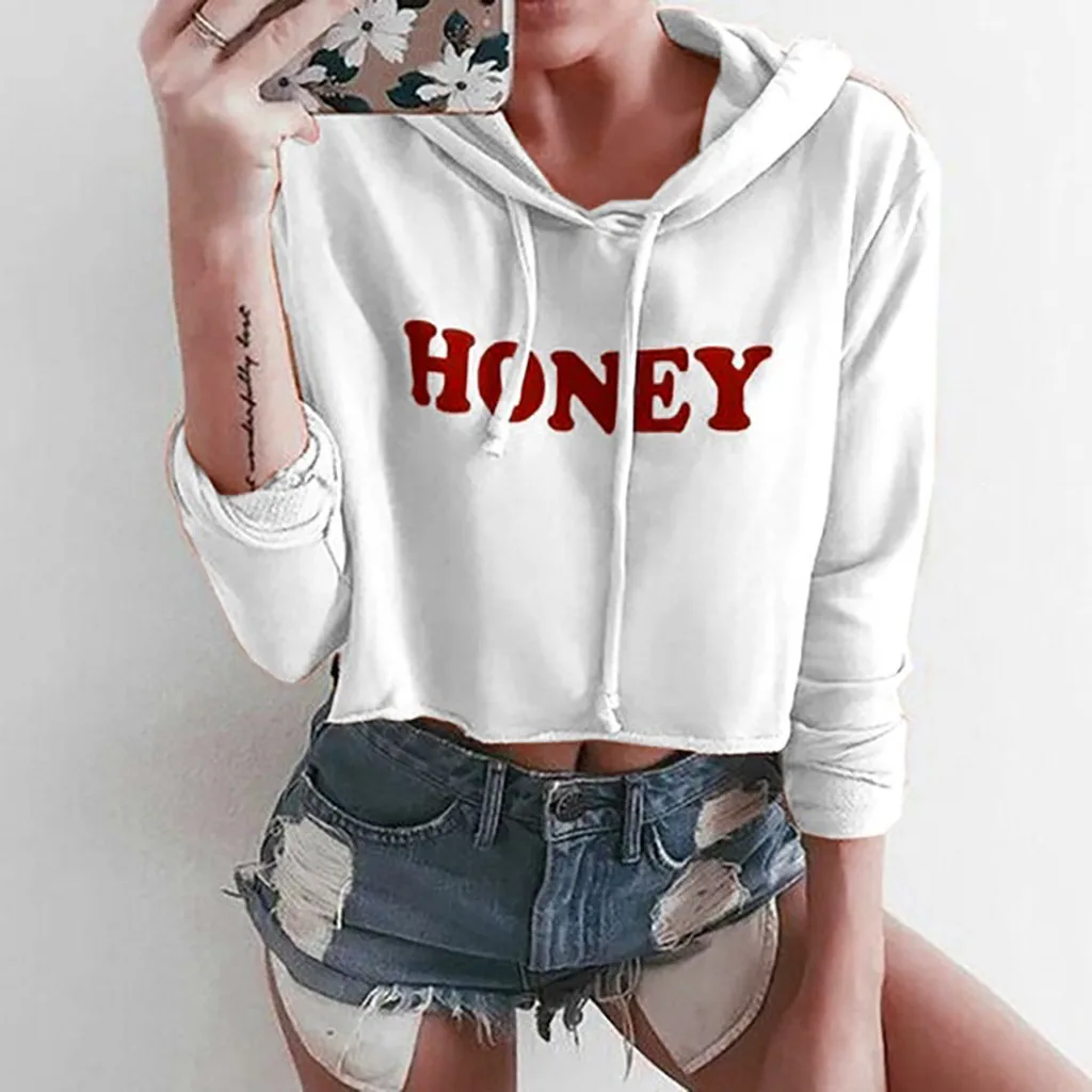 Женская толстовка HONEY новая мода длинный рукав с буквенным принтом Harajuku пуловеры