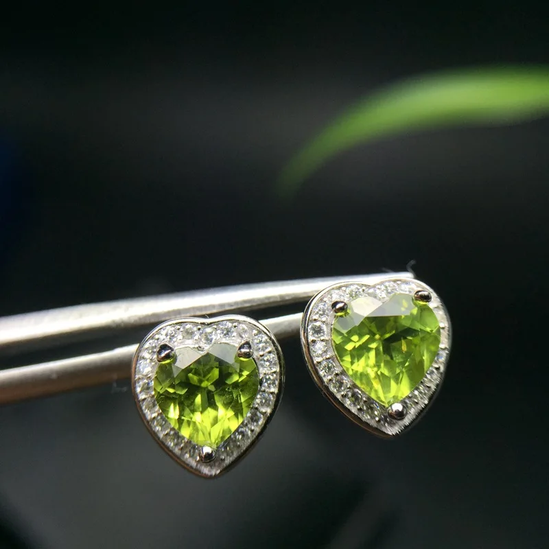 

MeiBaPJ натуральный Перидот, драгоценный камень, сердца, серьги-гвоздики, реальное серебро 925, серьги с зеленым камнем, ювелирные изделия для же...