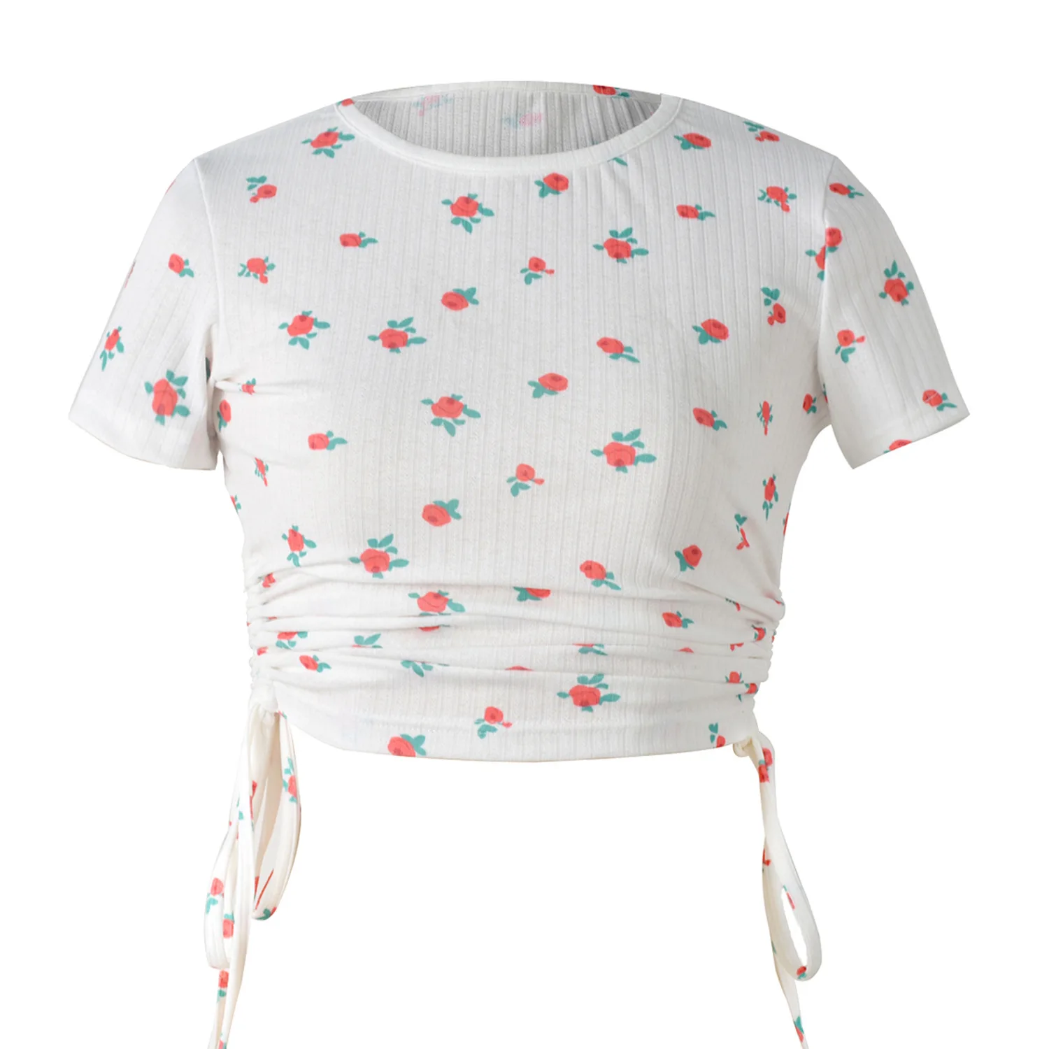 

Summer Women's Solid Color T-shirt Sexy Navel Slim Top Fashion Print Drawstring Short Sleeve Casual Sundress Vacation Clothes