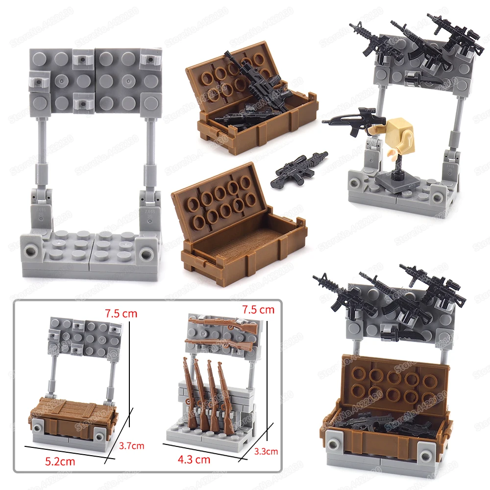 

Military Weapons Box Shelf Building Block WW2 Figures Soldier Army Equipment Assemble Model Child Christmas Gift Boy Diy Toy