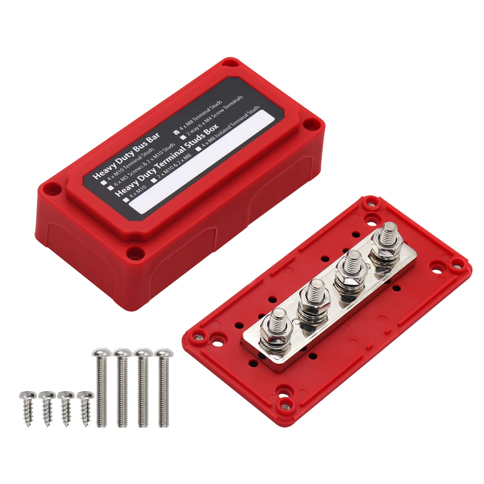 Heavy Duty Bus Bar Box with 4 M8 Terminal Studs 48V 300A Post Battery Junction Block for Car RV Truck Marine Boat